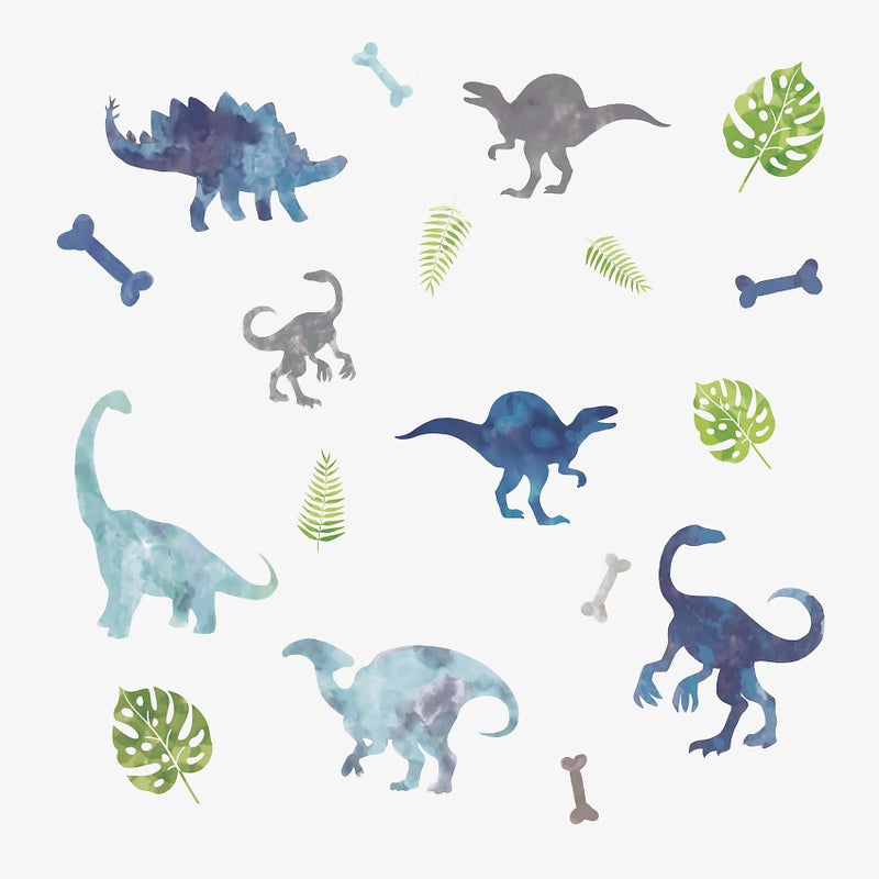 RoomMates RMK4101SCS Watercolor Dinosaur Peel and Stick Wall Decals,Blue, Green, Gray - Image 1